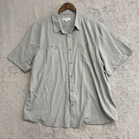 NEW Orvis Men's XL Short Sleeve Tech Shirt Gray Check Polyester - Picture 3 of 12